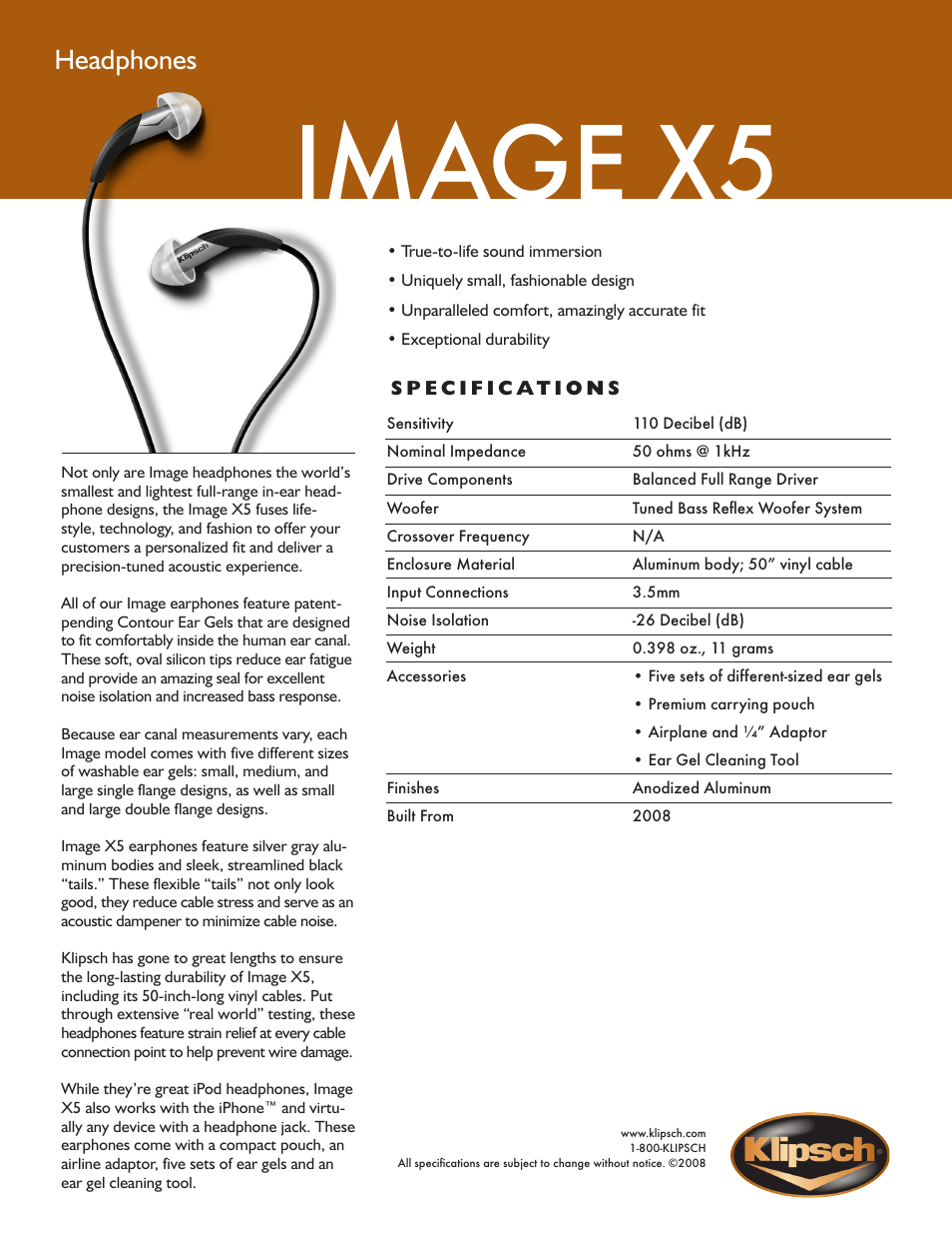 Klipsch Image X5 User Manual | 1 page