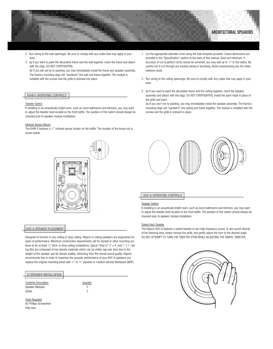 Architectural speakers | Klipsch KHC-6 User Manual | Page 3 / 6