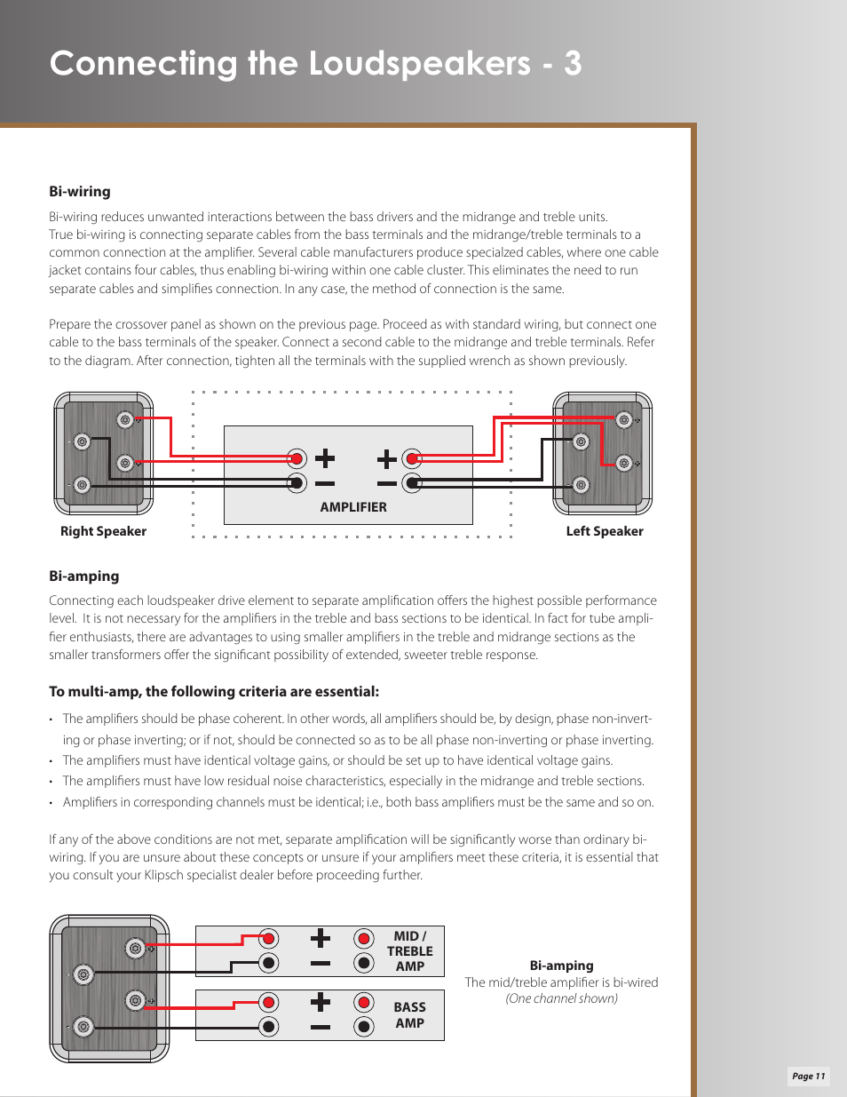 Connecting the loudspeakers - 3 | Klipsch Palladium P-27C User Manual | Page 11 / 20