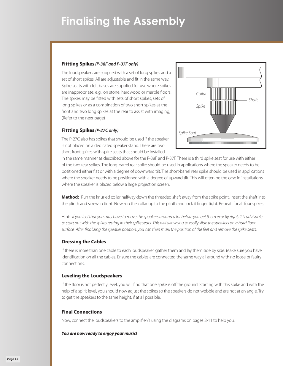 Finalising the assembly | Klipsch Palladium P-27C User Manual | Page 12 / 20