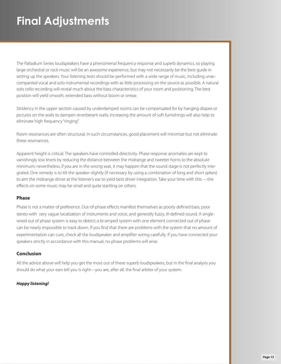 Final adjustments | Klipsch Palladium P-27C User Manual | Page 13 / 20