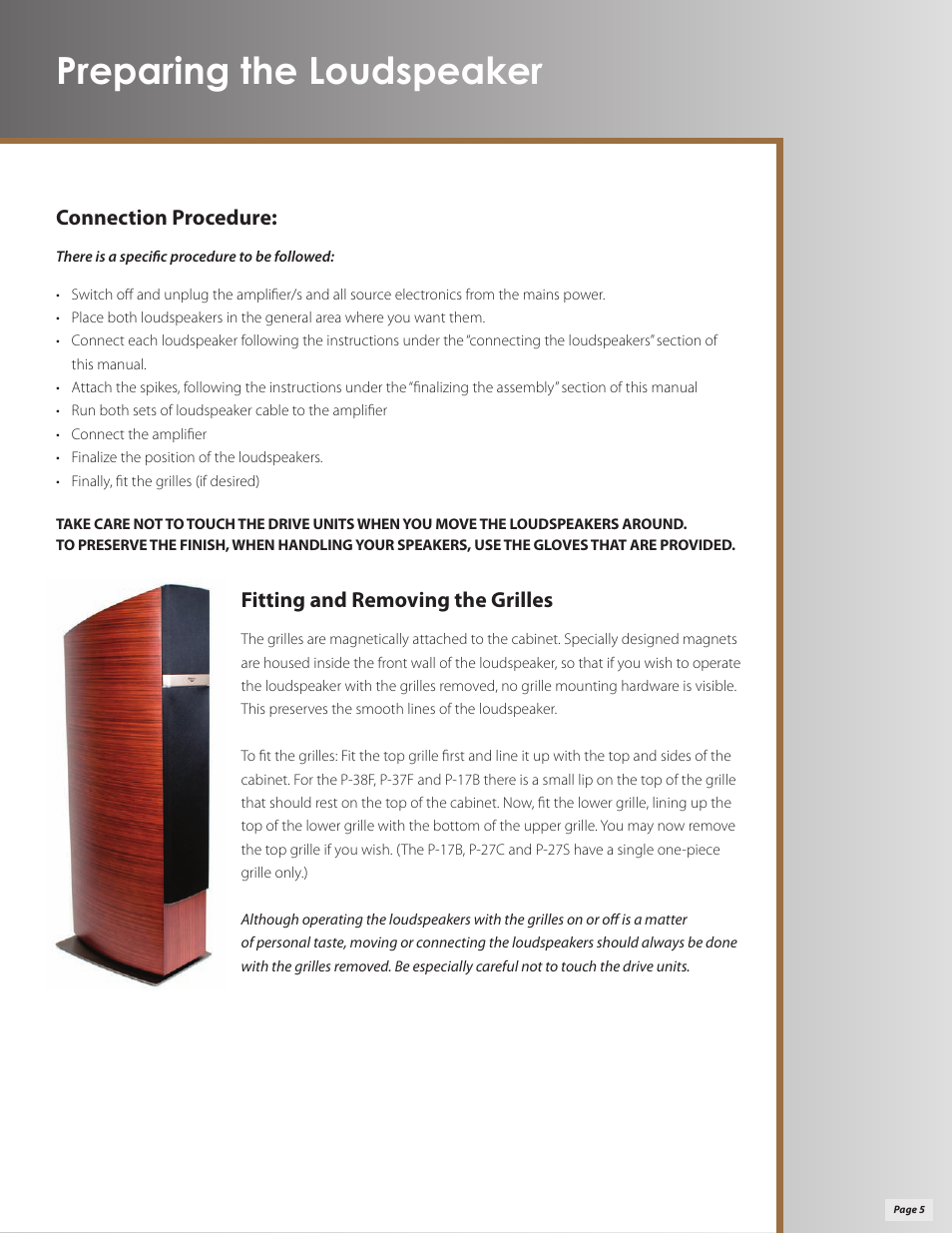 Preparing the loudspeaker | Klipsch Palladium P-27C User Manual | Page 5 / 20