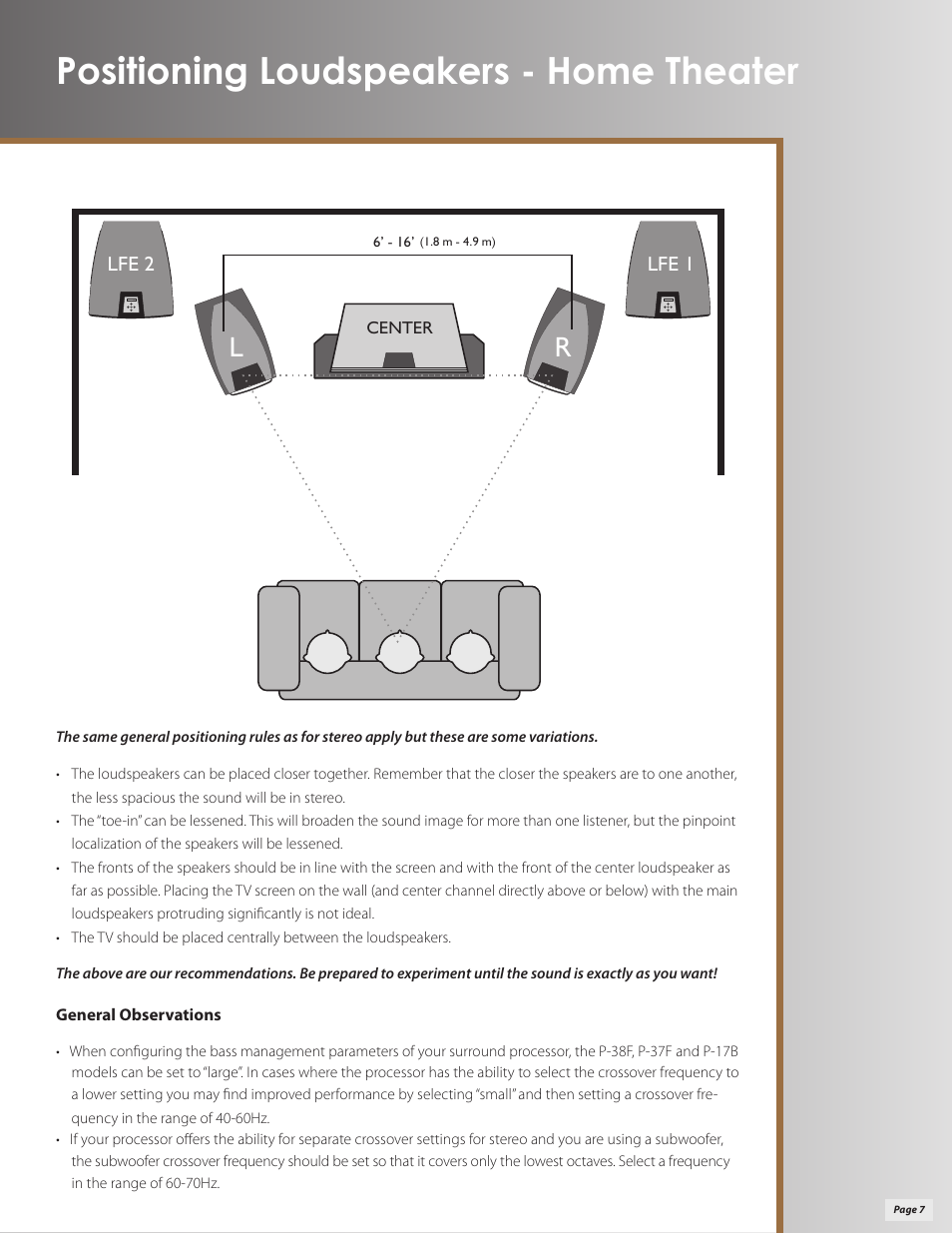 Positioning loudspeakers - home theater | Klipsch Palladium P-27C User Manual | Page 7 / 20