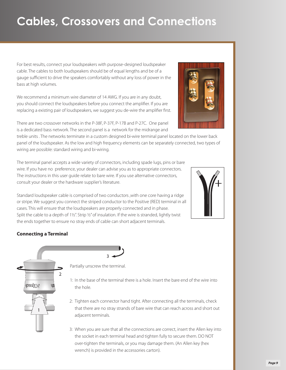 Cables, crossovers and connections | Klipsch Palladium P-27C User Manual | Page 9 / 20