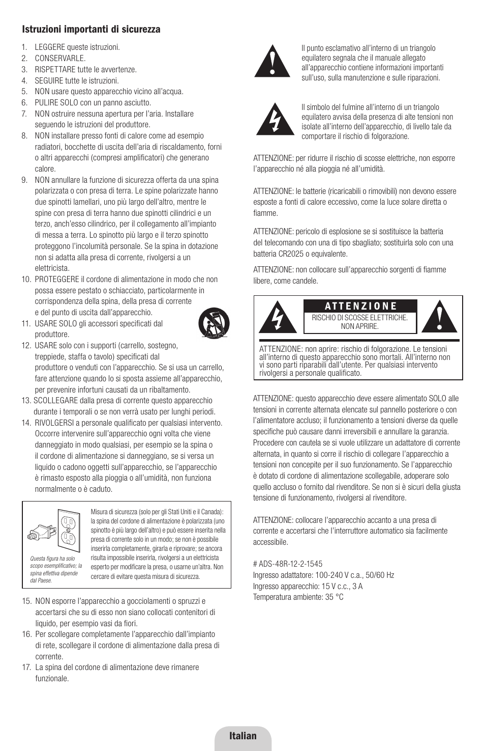Istruzioni importanti di sicurezza, Italian | Klipsch ROOMGROOVE User Manual | Page 26 / 68