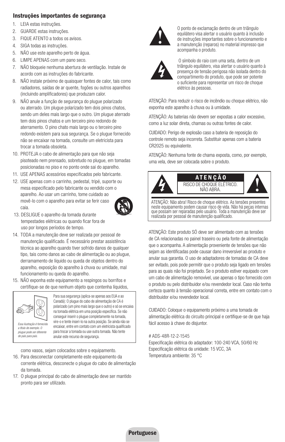 Instruções importantes de segurança, Portuguese | Klipsch ROOMGROOVE User Manual | Page 32 / 68