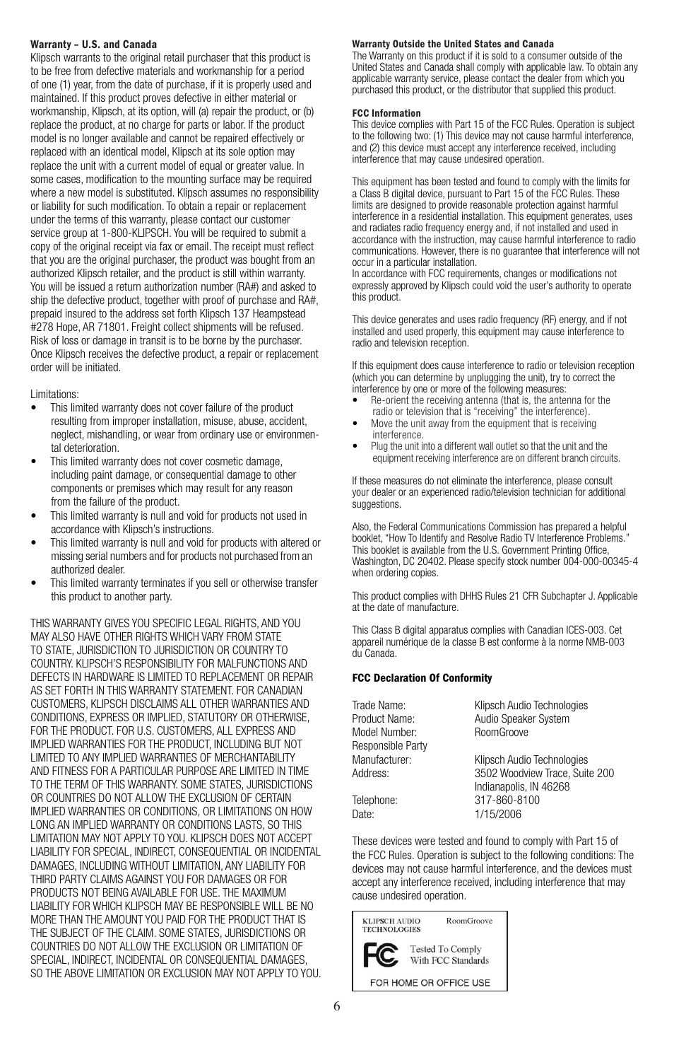 Klipsch ROOMGROOVE User Manual | Page 7 / 68
