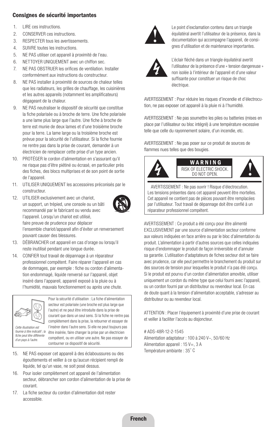 Consignes de sécurité importantes, French | Klipsch ROOMGROOVE User Manual | Page 8 / 68