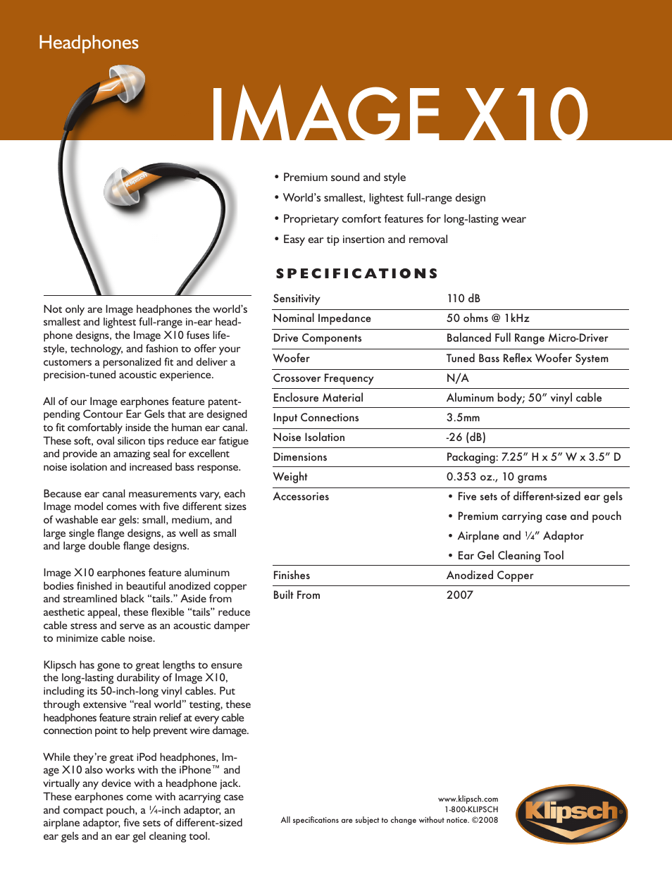 Klipsch Image X10 User Manual | 1 page