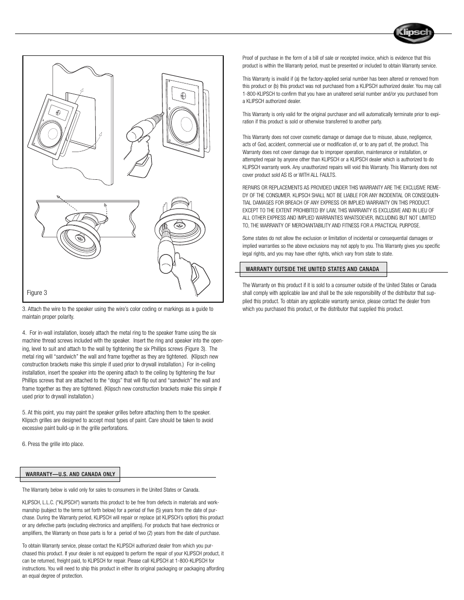 Klipsch CS ARCHITECTURAL User Manual | Page 3 / 4