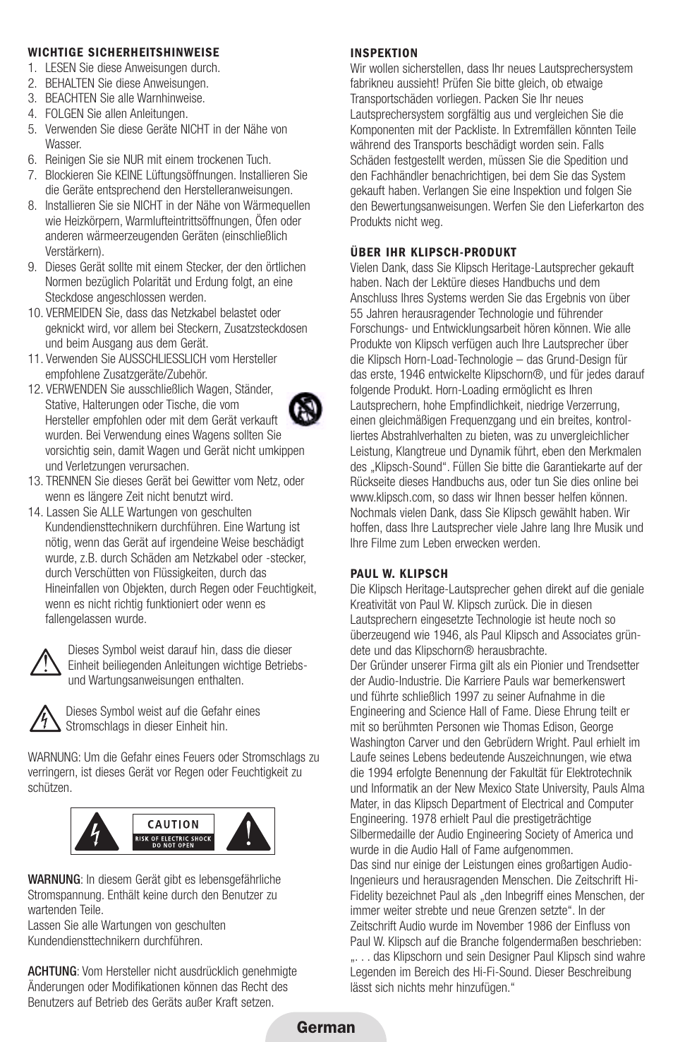German | Klipsch Heritage Series Heresy III User Manual | Page 11 / 37