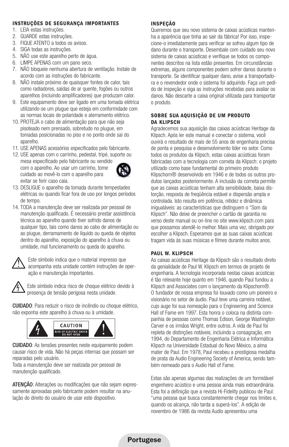 Portugese | Klipsch Heritage Series Heresy III User Manual | Page 19 / 37