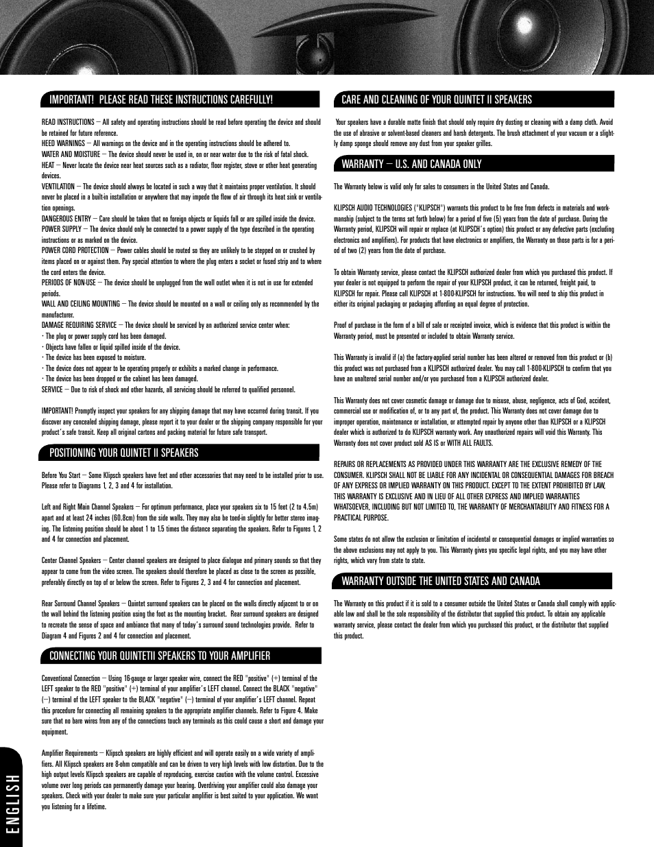 English | Klipsch 6-02 User Manual | Page 2 / 12