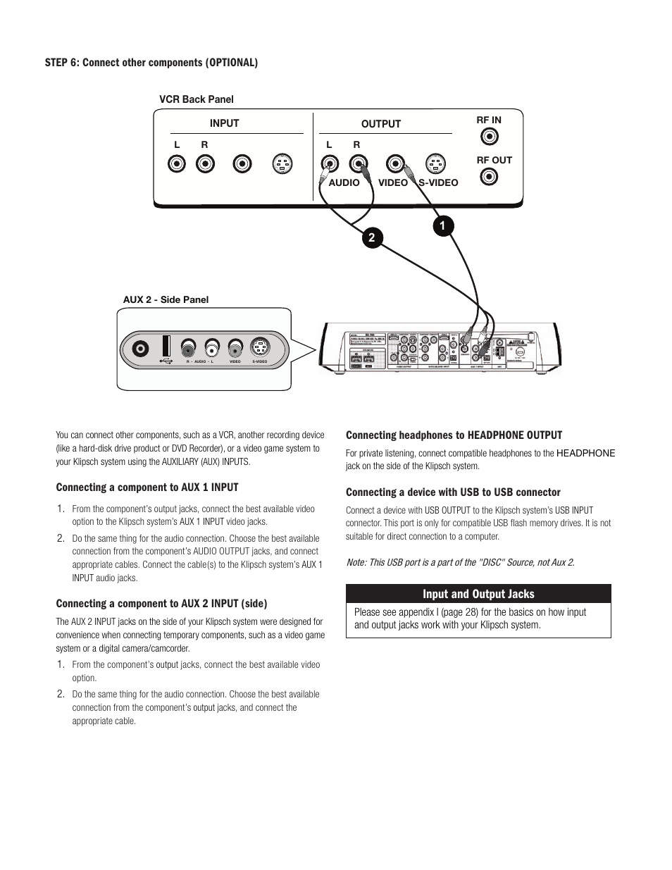Input and output jacks | Klipsch DVD Audio/Video System CS-700 User Manual | Page 10 / 32