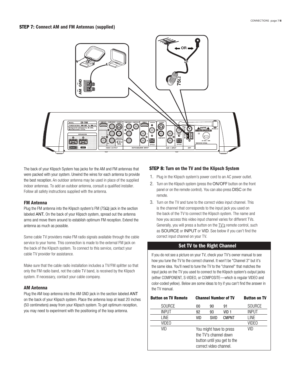 Set tv to the right channel | Klipsch DVD Audio/Video System CS-700 User Manual | Page 11 / 32