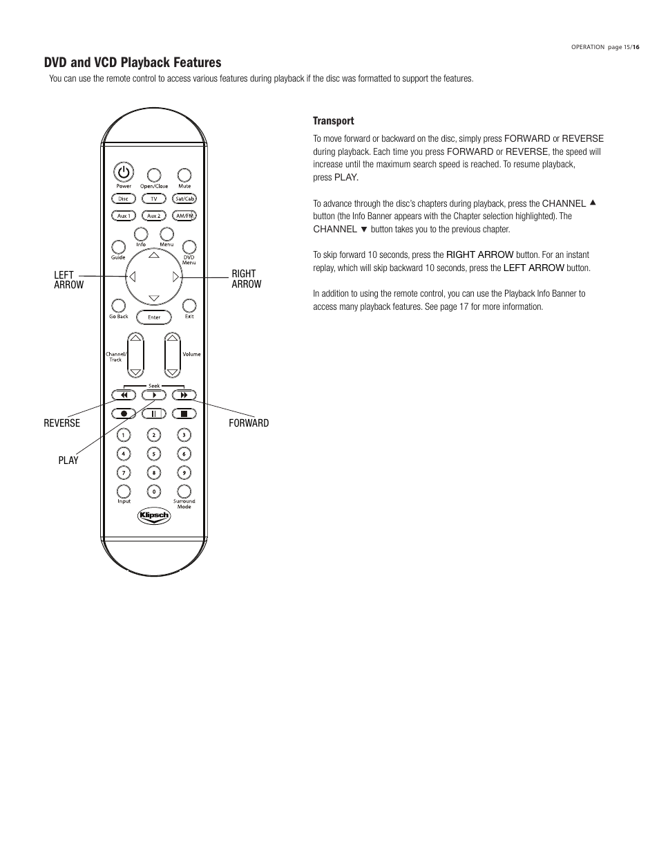 Dvd and vcd playback features | Klipsch DVD Audio/Video System CS-700 User Manual | Page 19 / 32