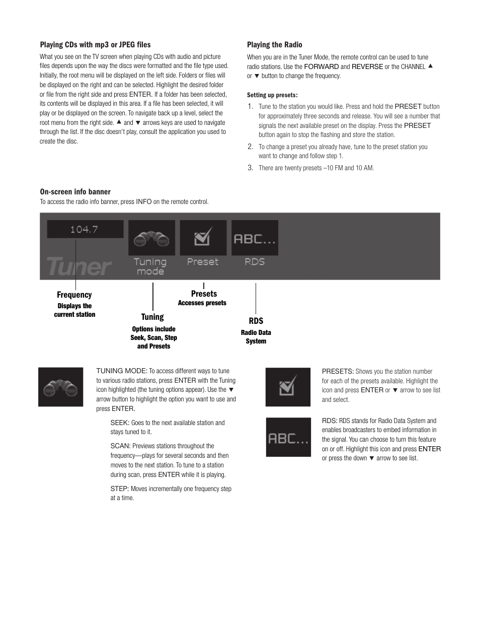 Frequency tuning presets rds | Klipsch DVD Audio/Video System CS-700 User Manual | Page 22 / 32