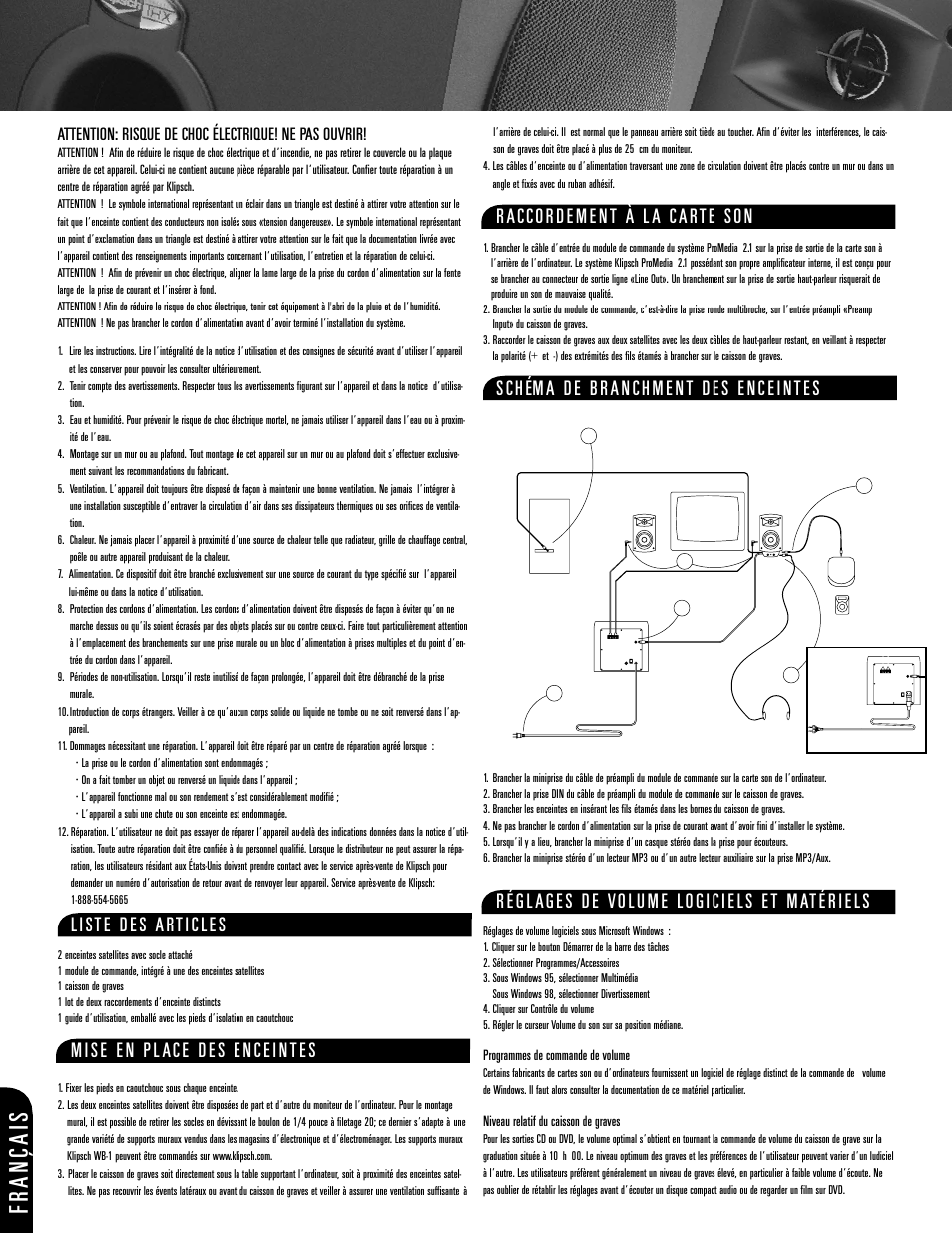 Francais | Klipsch ProMedia 2.1 User Manual | Page 4 / 16