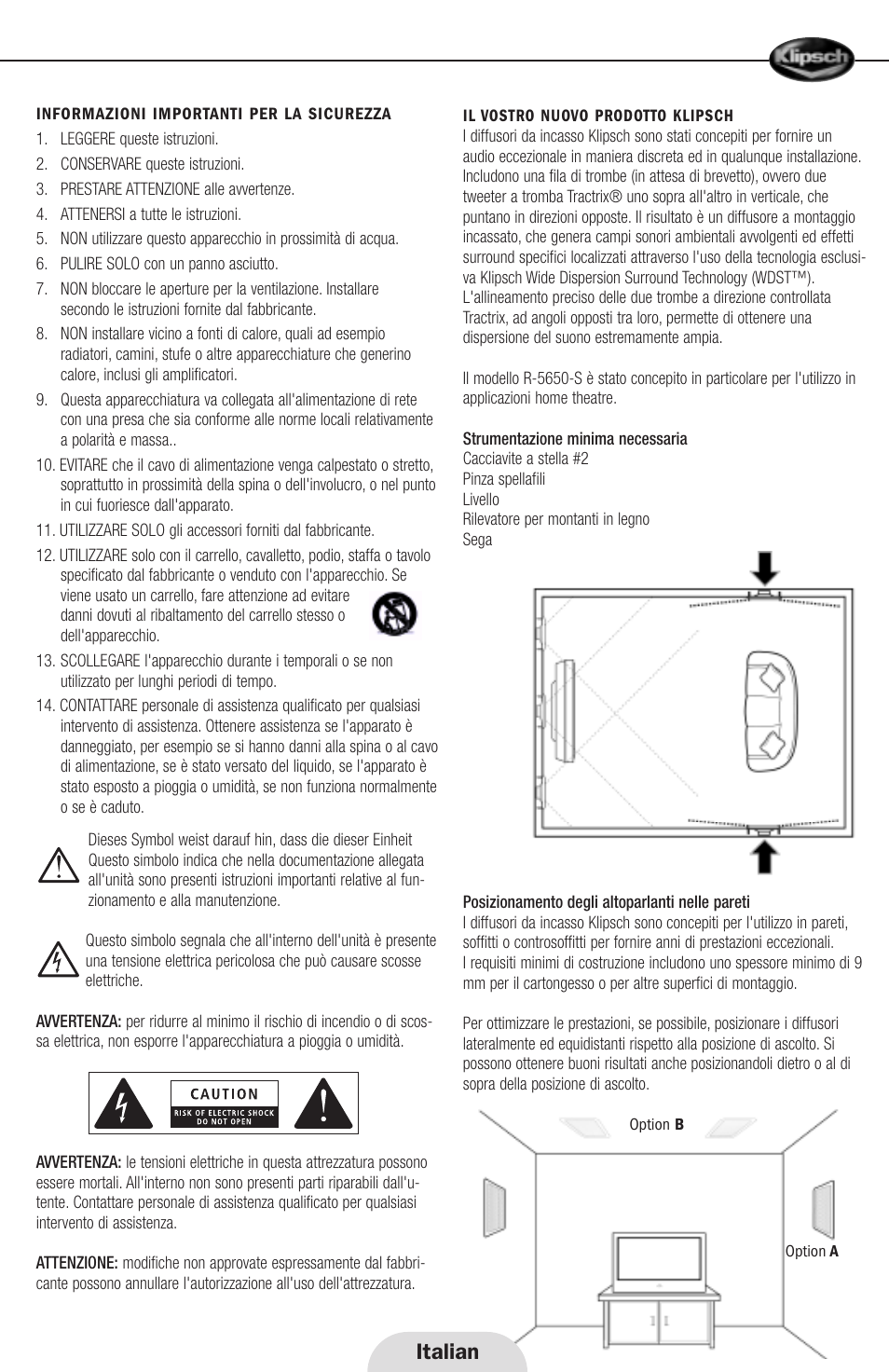 Italian | Klipsch R-5650-S User Manual | Page 9 / 20