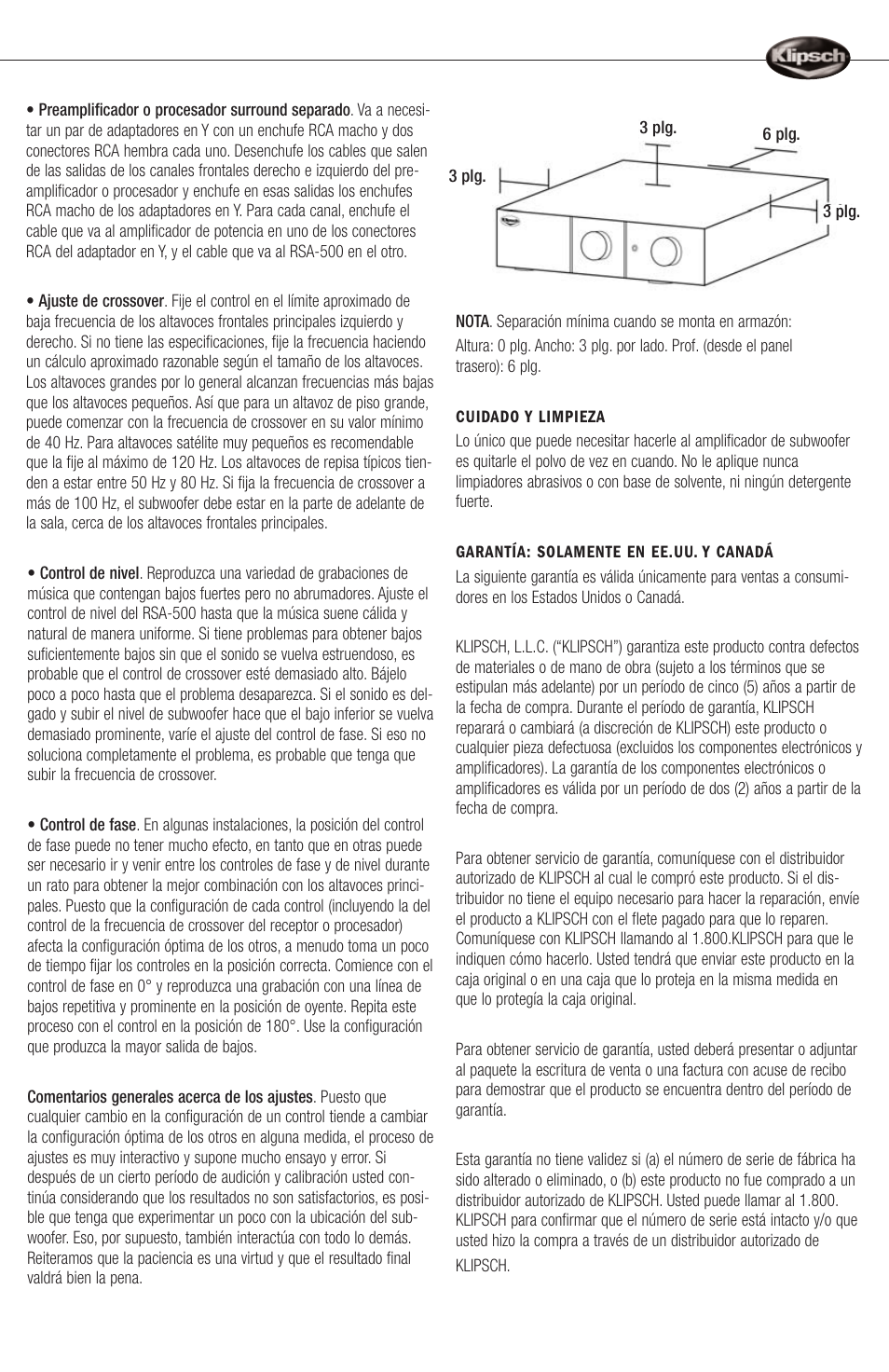Klipsch RSA-500 User Manual | Page 15 / 16