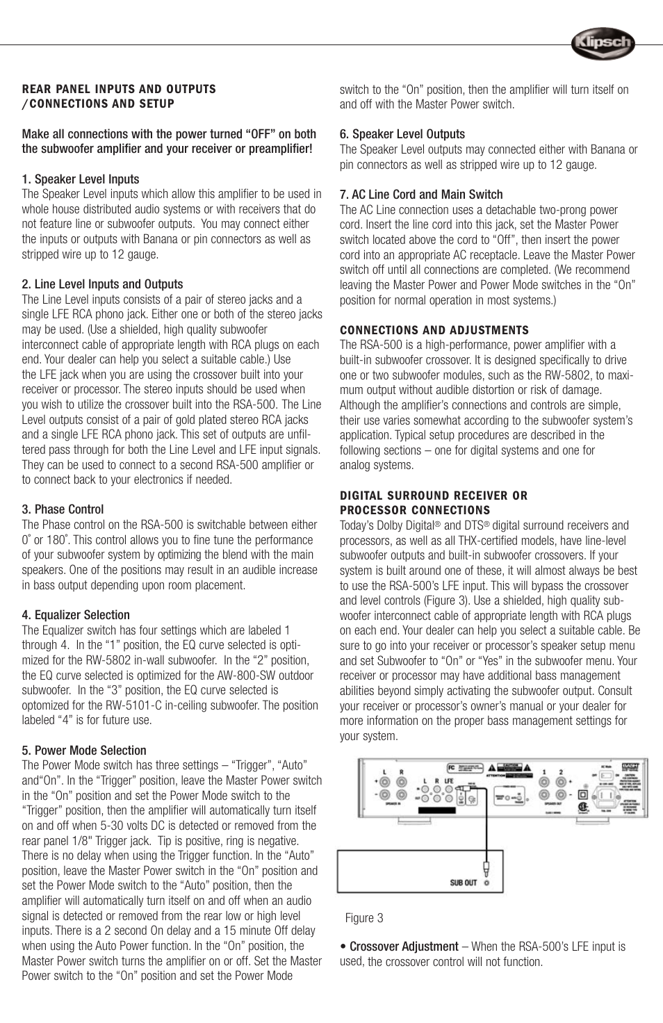 Klipsch RSA-500 User Manual | Page 3 / 16