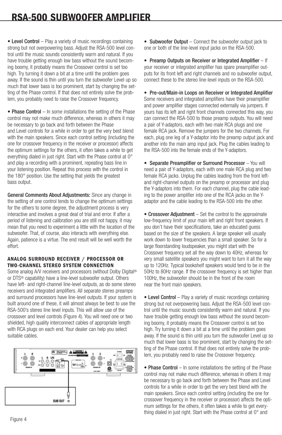 Rsa-500 subwoofer amplifier | Klipsch RSA-500 User Manual | Page 4 / 16