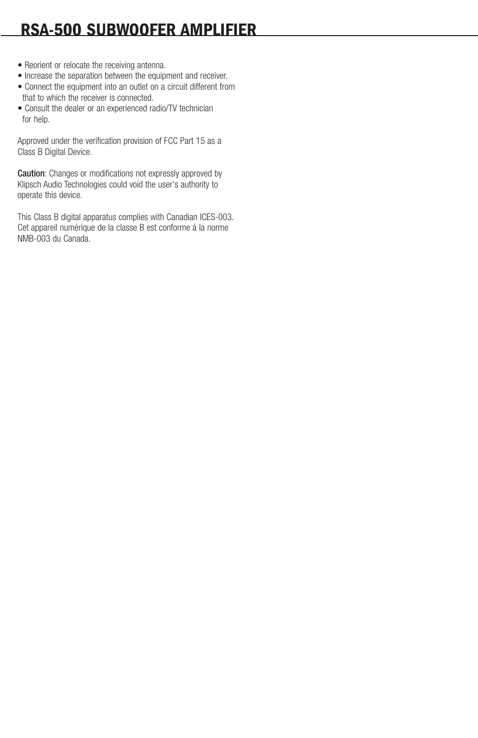 Rsa-500 subwoofer amplifier | Klipsch RSA-500 User Manual | Page 6 / 16