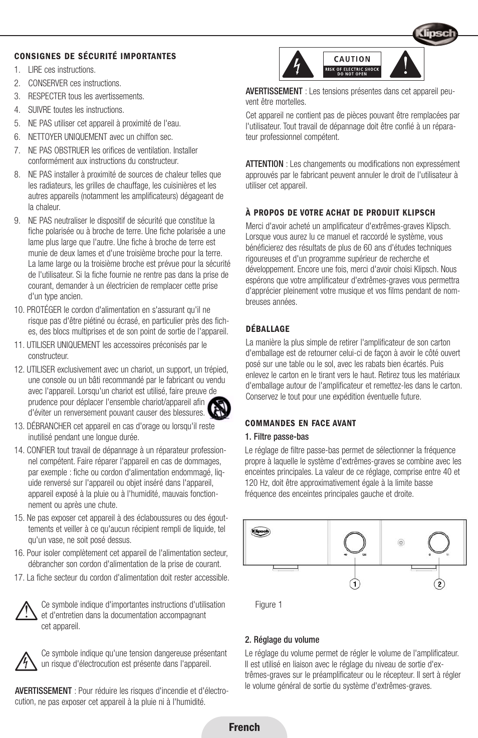French | Klipsch RSA-500 User Manual | Page 7 / 16