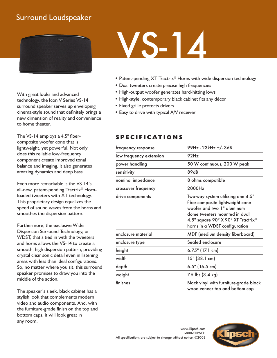 Klipsch Icon V Series User Manual | 1 page