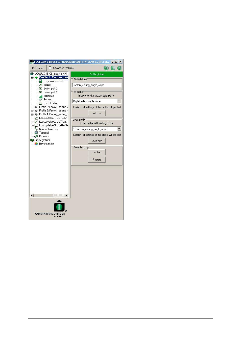 The 'profile globals' menu | Kamera Werk Dresden CMOS User Manual | Page 16 / 46