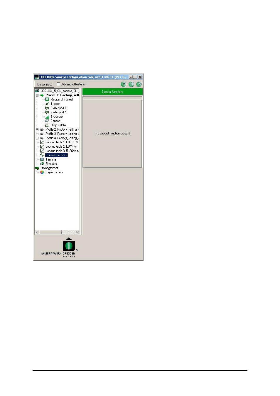 The 'special function' menu | Kamera Werk Dresden CMOS User Manual | Page 23 / 46