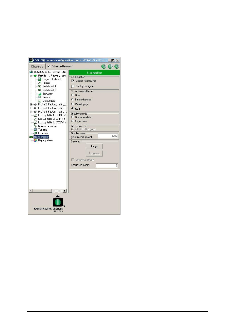 The 'framegrabber' menu | Kamera Werk Dresden CMOS User Manual | Page 27 / 46