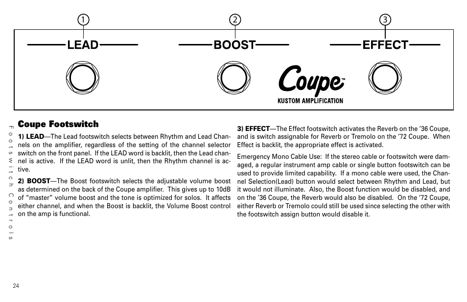 Coupe footswitch | Kustom 36 coupe User Manual | Page 26 / 28