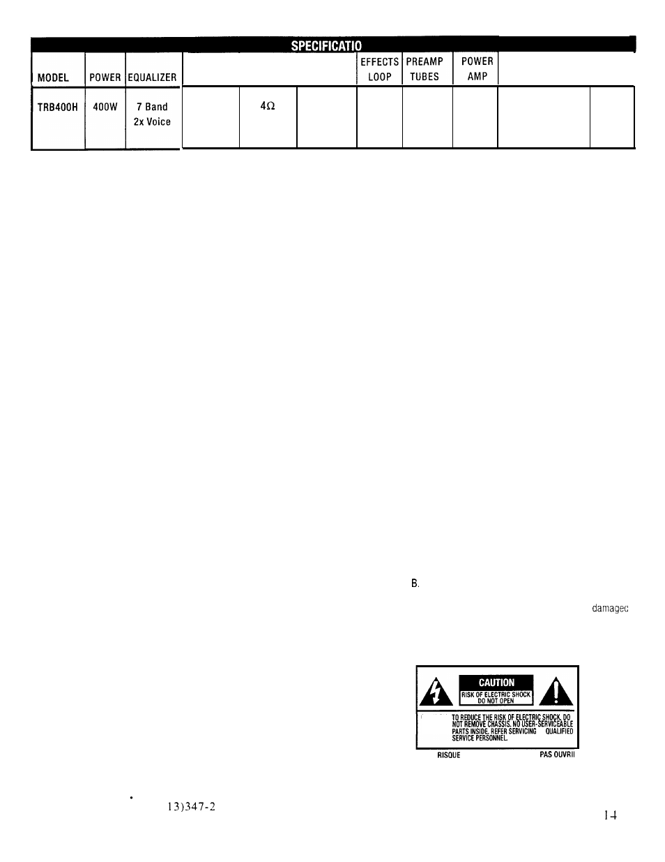 Kustom, Danger important, Caution | Kustom TRB4OOH User Manual | Page 4 / 4