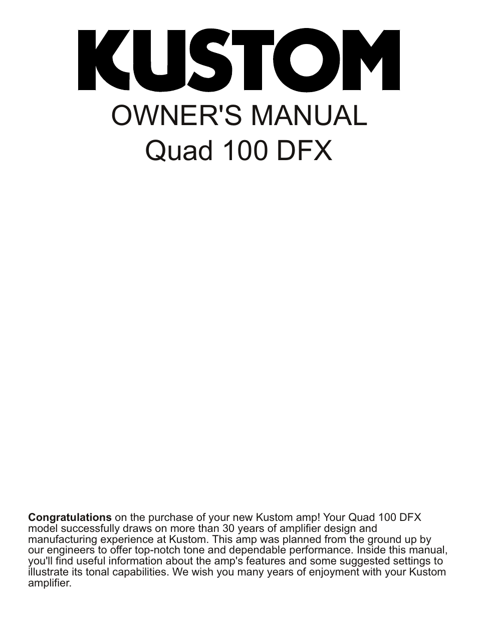 Kustom Quad 100 DFX User Manual | 4 pages