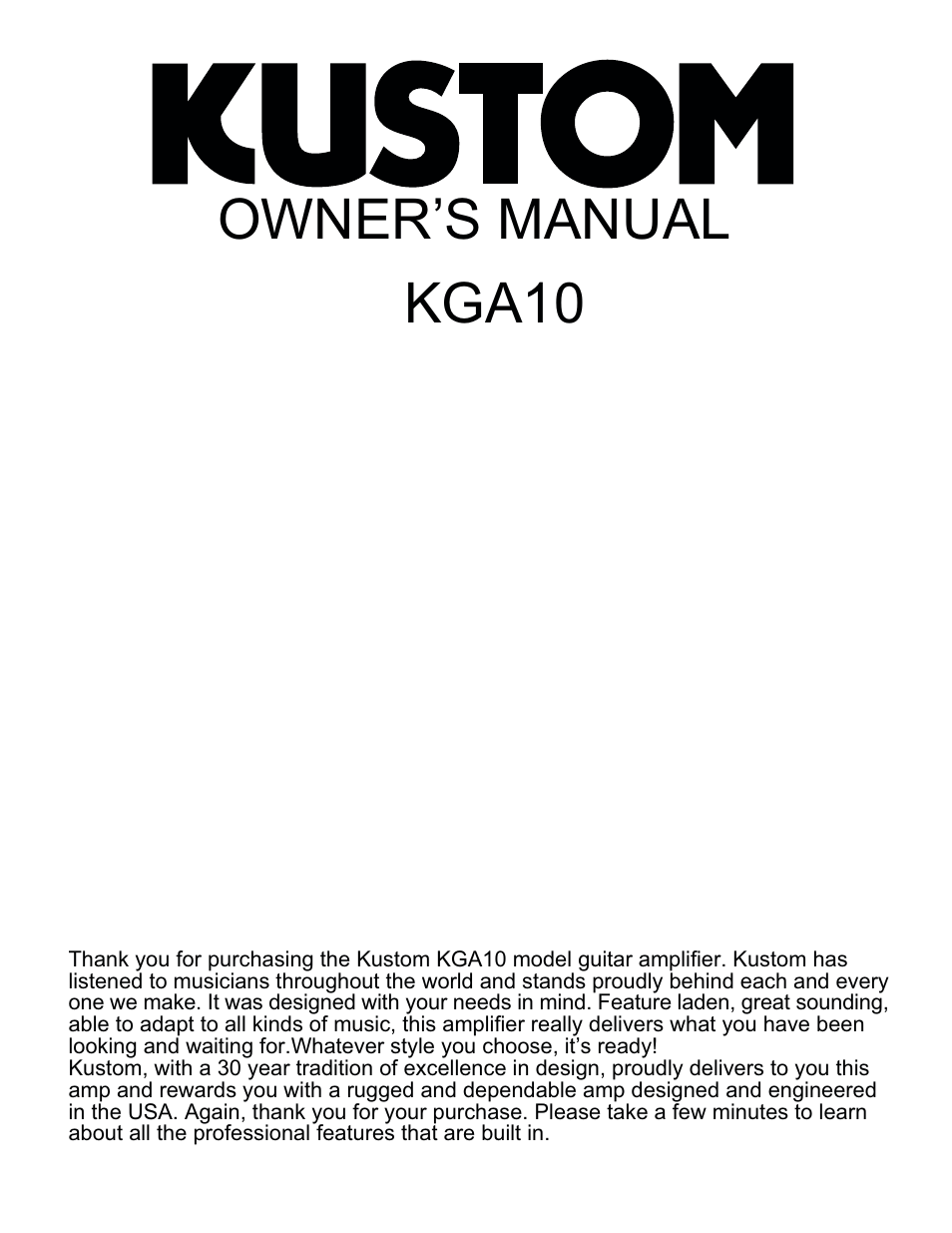 Kustom KGA10 User Manual | 4 pages