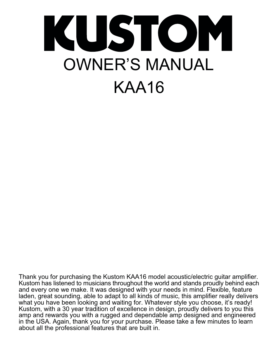 Kustom KAA16 User Manual | 4 pages