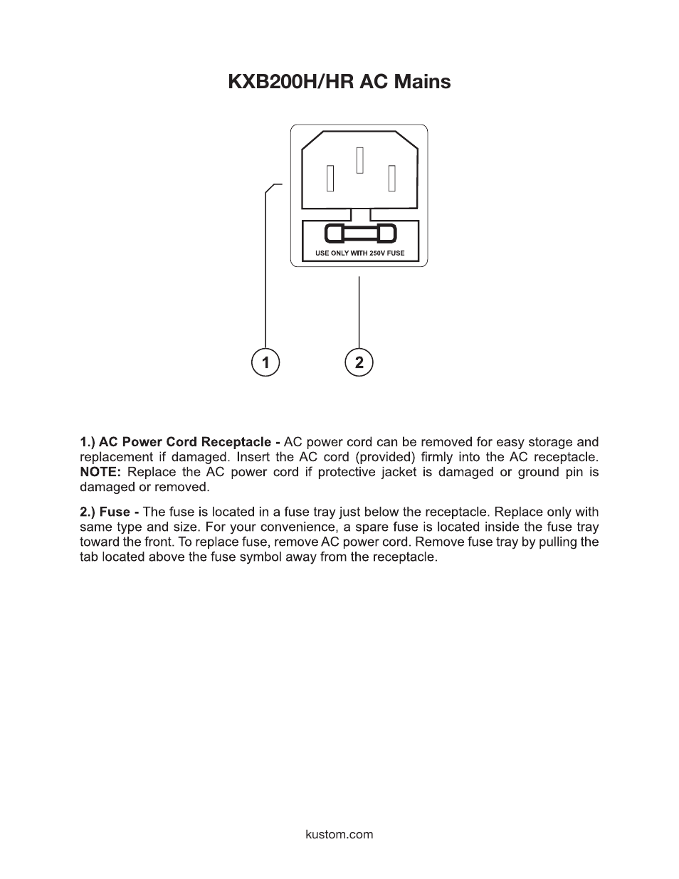Kxb200h/hr ac mains | Kustom KXB200H/HR User Manual | Page 7 / 12