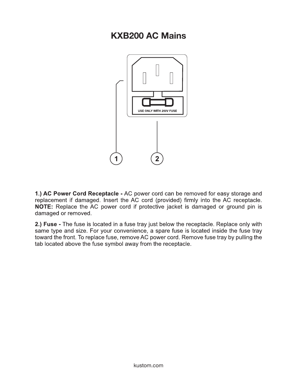 Kxb200 ac mains | Kustom KXB200 User Manual | Page 7 / 12