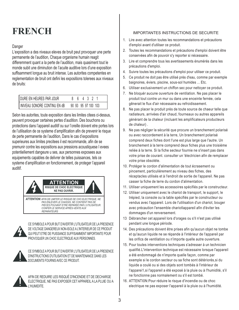 French, Attention | Kustom GROOVE 1200 User Manual | Page 3 / 12