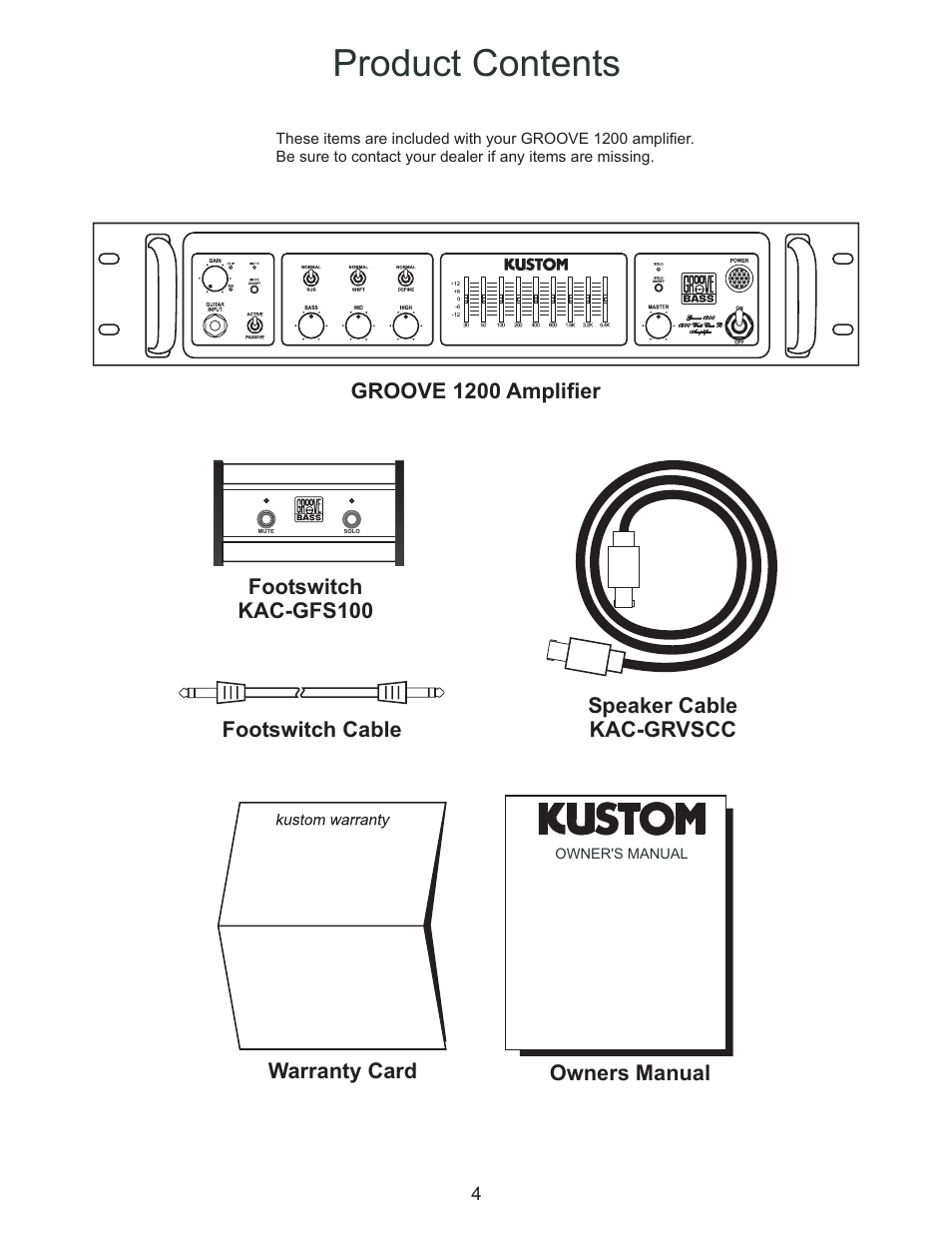 Product contents | Kustom GROOVE 1200 User Manual | Page 4 / 12