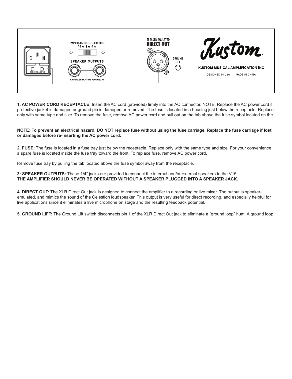 V15 & 15h back panel | Kustom V15 User Manual | Page 7 / 11