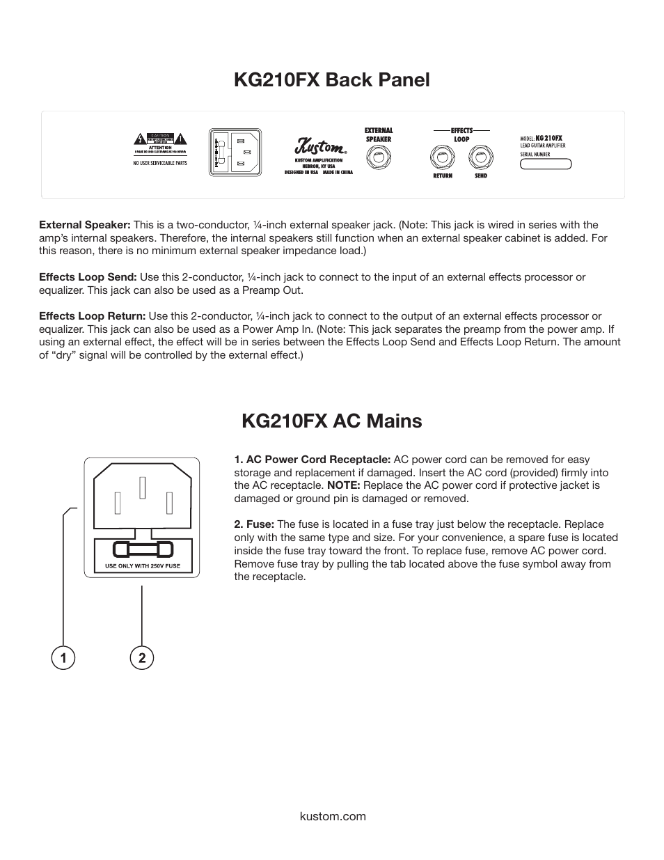 Kustom KG210FX User Manual | Page 6 / 12