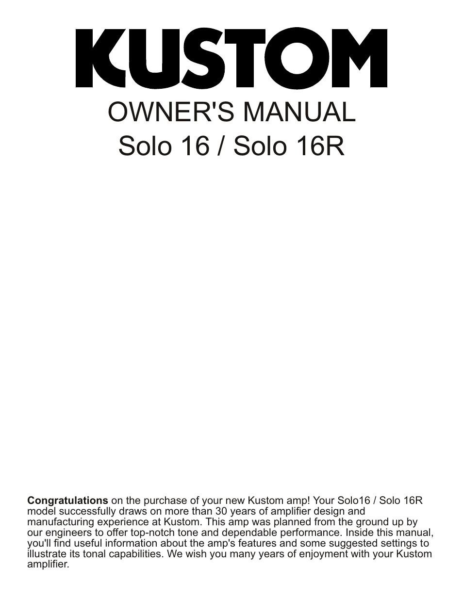Kustom 16R User Manual | 4 pages