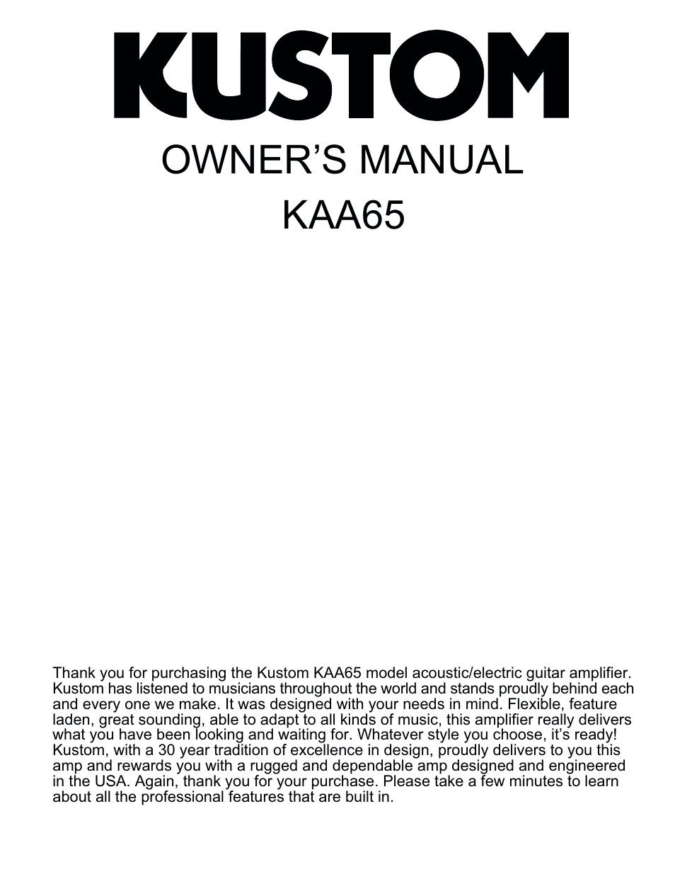 Kustom KAA65 User Manual | 4 pages