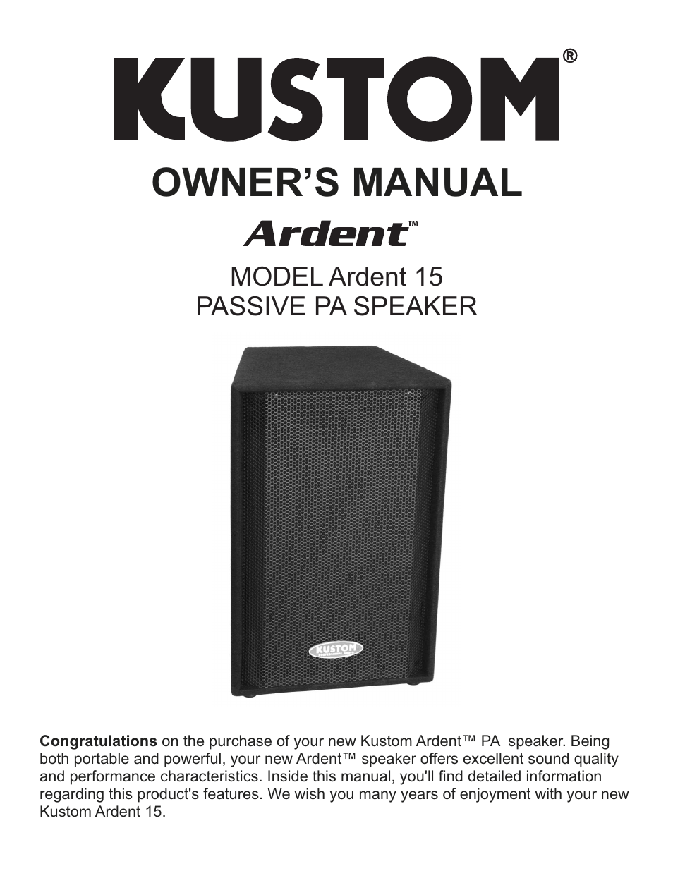 Kustom Ardent 15 User Manual | 8 pages