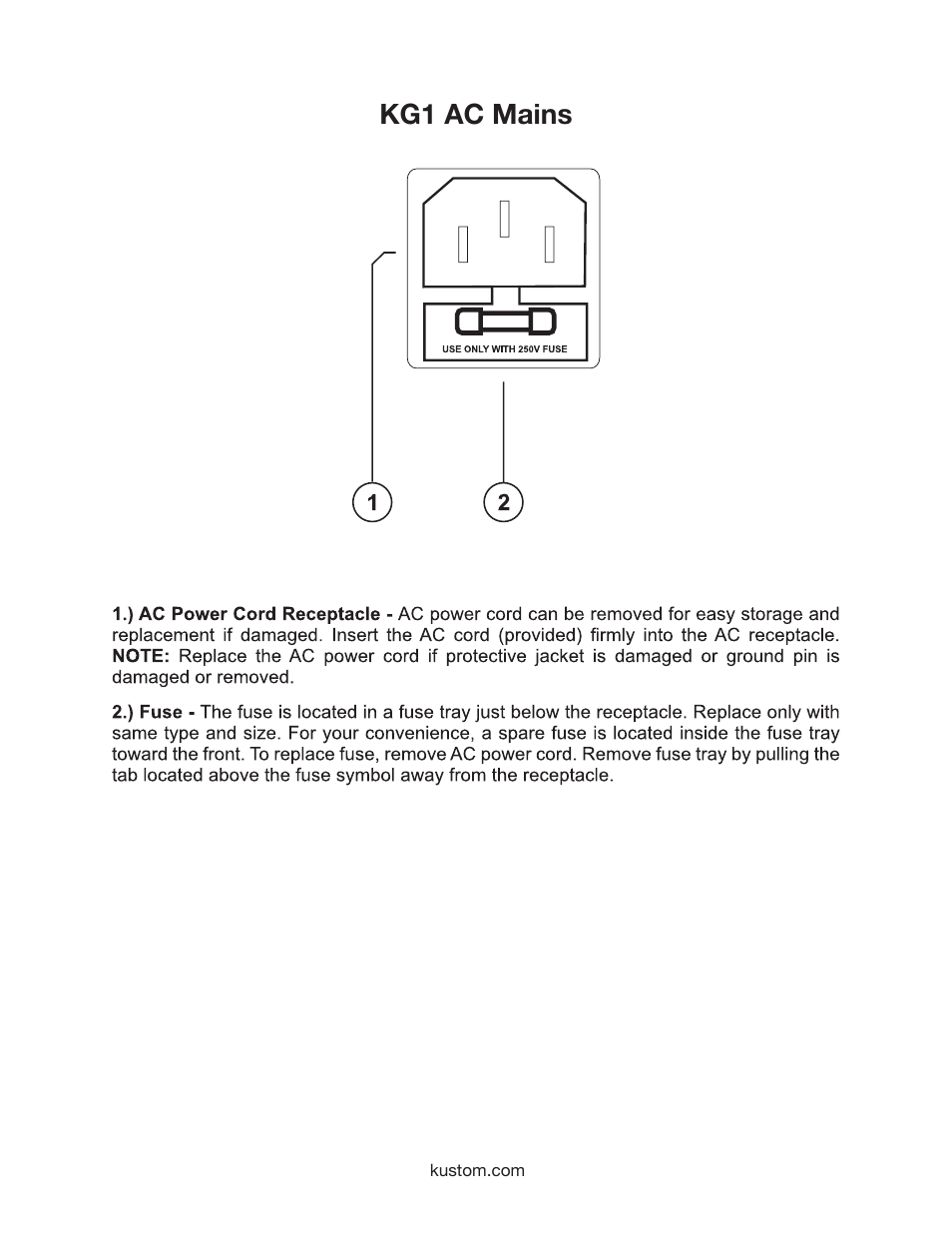 Kg1 ac mains | Kustom KG1 User Manual | Page 6 / 12