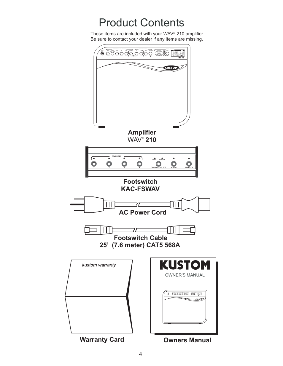 Product contents, Amplifier 210 wav | Kustom WAV 210 User Manual | Page 4 / 16