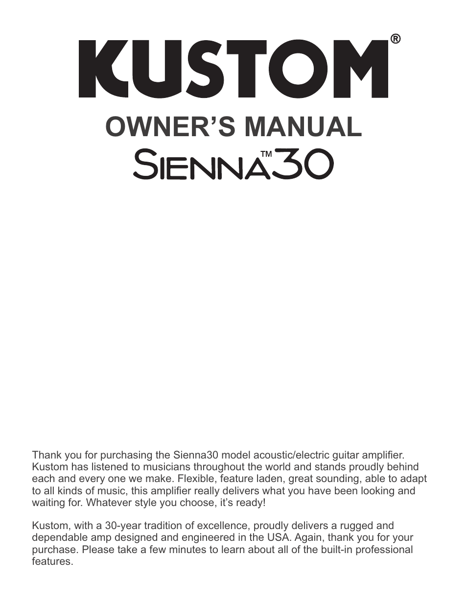 Kustom Sienna30 User Manual | 4 pages