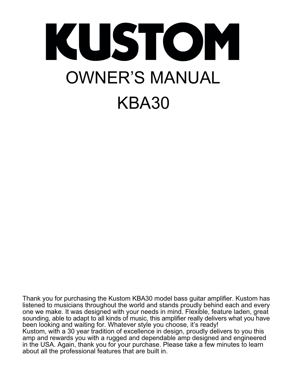 Kustom KBA 30X User Manual | 4 pages